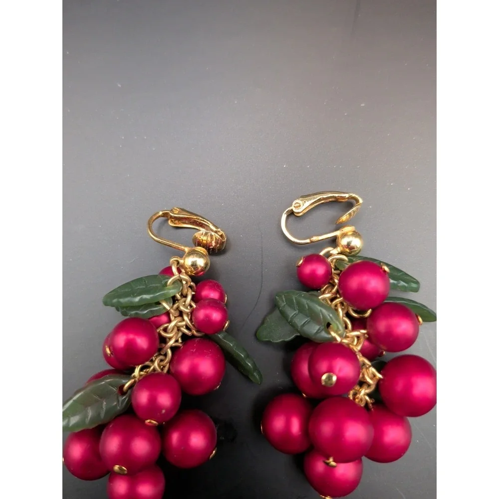 Vintage Red And Green Holly‎ Berry Clip On Earrings